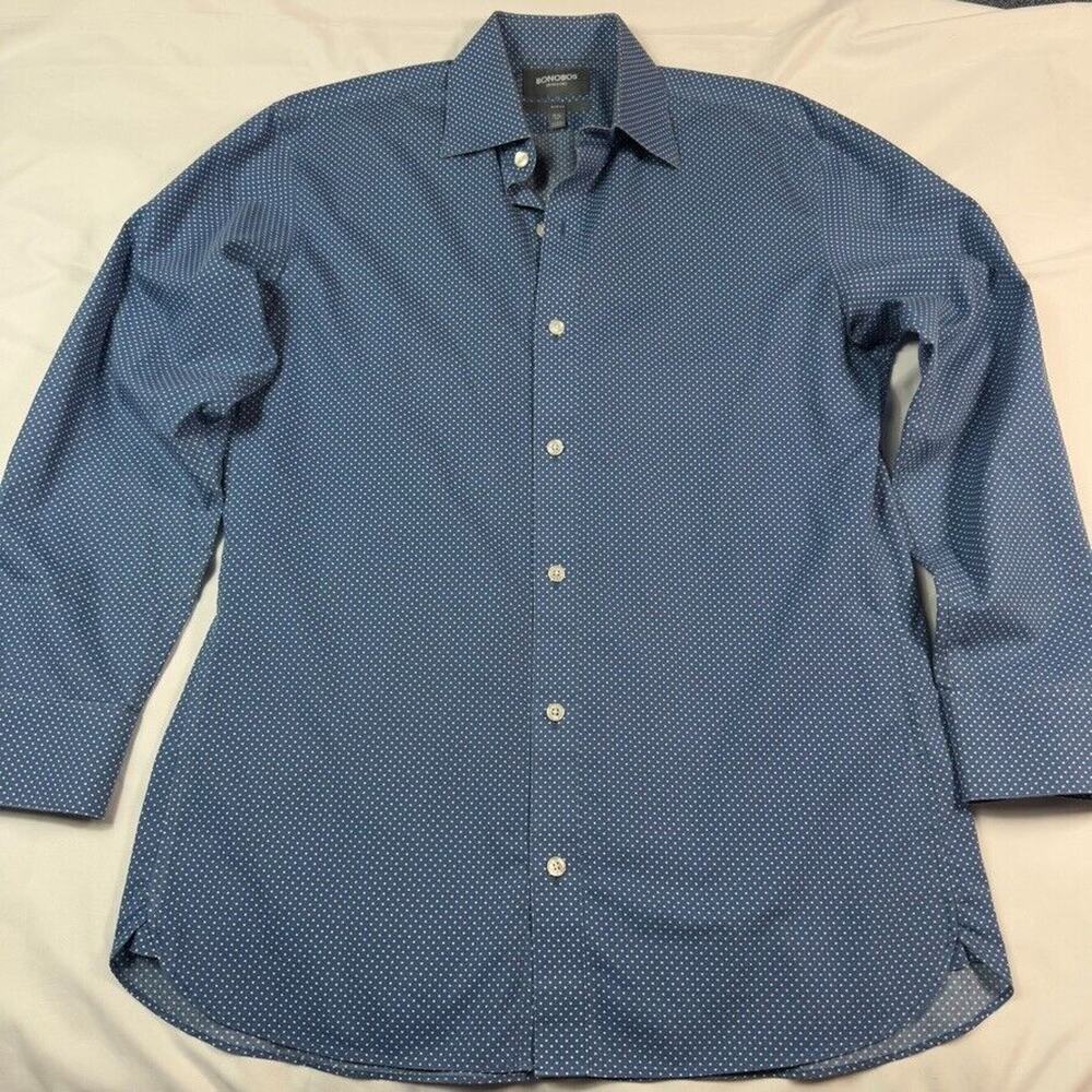 Bonobos Blue Polka Dot Button Down Wrinkle-Free Slim Fit Shirt Sz 15.5‎ 32